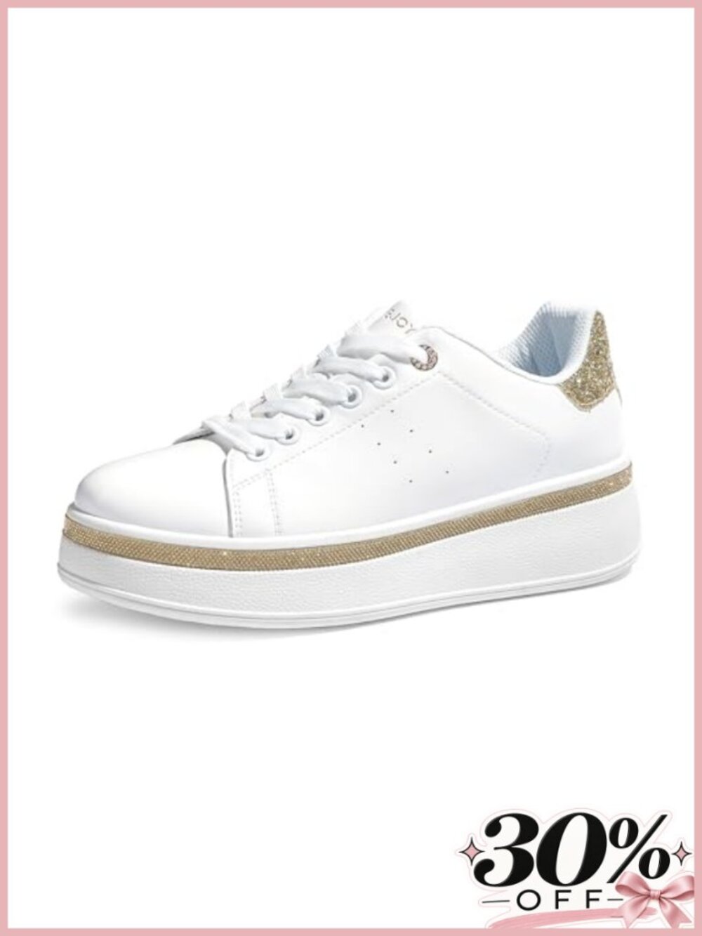 Sparkly Platform Sneakers with Glitter Accents Lace-Up Streetwear Shoes